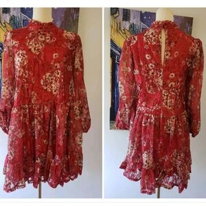 Gabby Skye Burgundy Floral Long Sleeve Dress. NWOT SIZE 4
